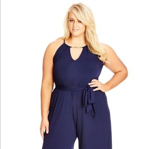 City Chic navy jumpsuit with metal collar